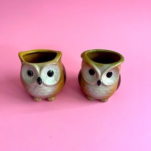 Set of 2 ceramic owl planters in Hootiful condition. 
7cm tall